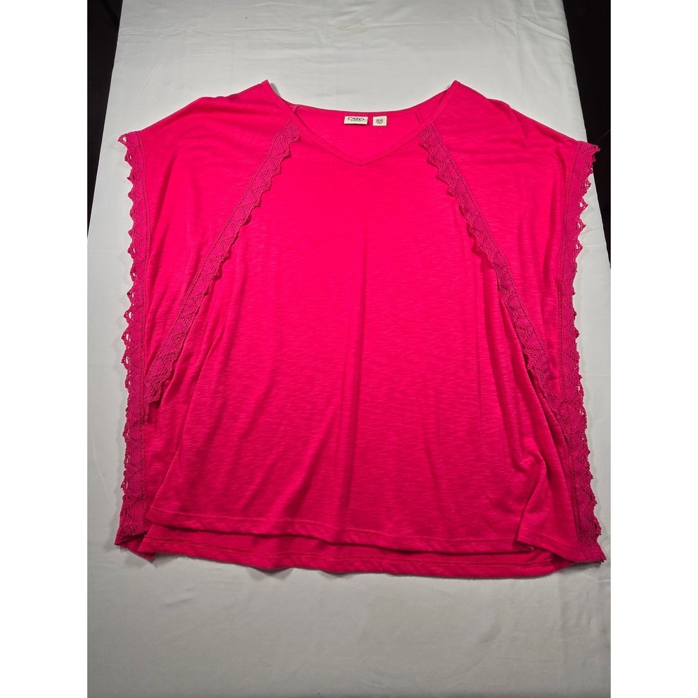 Cato Woman Pink Crochet Lace Trim‎ Dolman V-Neck Slub Knit Top Plus Size 18/20